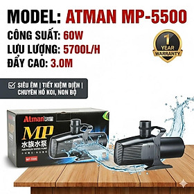 Máy Bơm Atman MP-5500 (60W-5700L/H) - Bơm Chìm Hồ Koi, Non Bộ Siêu Êm, Tiết Kiệm Điện