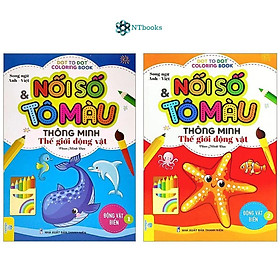 Combo 2 cuốn Nối Số Và Tô Màu Thông Minh: Thế Giới Động Vật - Động Vật Biển Tập 1 + Tập 2 (Song Ngữ Anh - Việt)