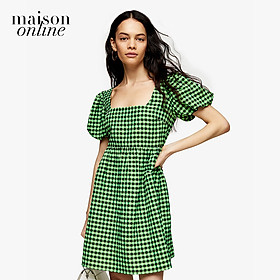 TOPSHOP - Đầm mini cổ vuông tay phồng Lime Green Gingham 10M32SLME-086