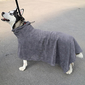 Grey Pet Drying Towel Bathrobe Warm Dog Clothes, Super Absorbent Bath Rope S