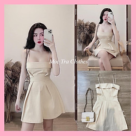 Đầm hai dây màu kem siêu xinh thiết kế xoè nhẹ tiểu thư có lót quần, Váy 2 dây nữ dự tiệc dáng ngắn rẻ đẹp thích hợp đi biển đi dạo