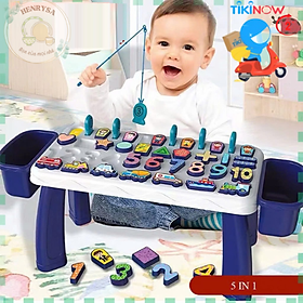 Bàn học chữ số thông minh 5 trong1 có câu cá nam châm 40 chi tiết: câu cá và ghép số, nhân vật, phương tiện giao thông, hình khối học đếm - HENRYSA