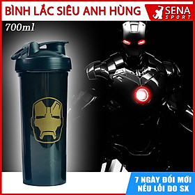 Bình lắc thể thao tập Gym in hình Siêu Anh Hùng - dung tích 700ml dùng đựng nước, lắc hòa tan thực phẩm bổ sung