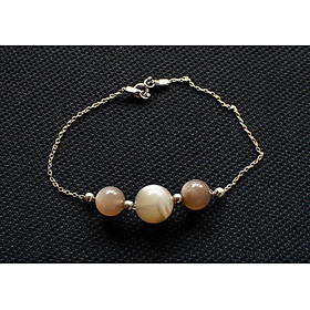 Lắ Tay Phong Thủy Đá Xà Cừ - Hắc Nguyệt Quang Thiên Nhiên Mix Bạc LT006