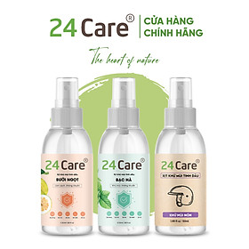 COMBO 3 chai Xịt Phòng Tinh Dầu Sả Chanh + Sả Java + Bạc Hà  Hữu Cơ Organic 24Care 250ML/Chai - Kháng khuẩn - Khử mùi hôi - Đuổi muỗi, côn trùng - Tập trung tinh thần làm việc, lái xe, học hành - Hương thơm thư giãn.