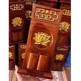 Ống đựng nhang bằng gỗ Hoa Sen Dát Vàng có khe để hộp quẹt bật lửa siêu tiện lợi