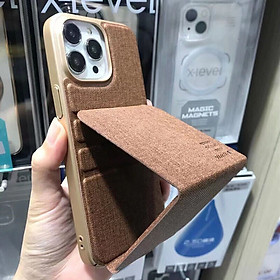 Hình ảnh Case bao da ốp lưng canvas cho iPhone 14 Pro Max (6.7 inch) hiệu X-level Stand Journey bảo vệ camera, lật dọc kiêm giá đỡ điện thoại - hàng nhập khẩu