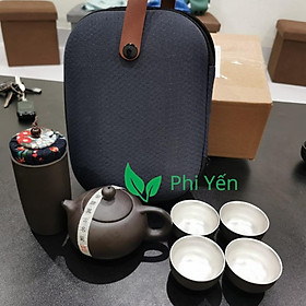 Bộ ấm tử sa du lịch mạ bạc cao cấp