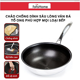 Chảo Chống Dính Sâu Lòng Vân Đá Tổ Ong Hàn Quốc Dùng Được Cho Mọi Loại Bếp Chất Liệu Inox 3 Lớp Cao Cấp Tiện Dụng Chảo Vân Tổ Ong Sâu Lòng Size 32cm Siêu Chống Dính