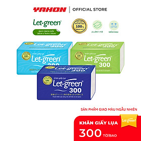 Khăn Giấy Lụa LET-GREEN | Bột Giấy Nguyên Thủy | 300 Tờ/Bao, 2 Lớp/Tờ