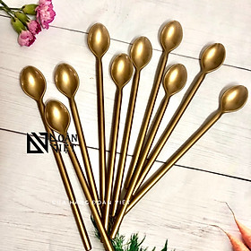 Mua COMBO 10 MUỖNG CÀ PHÊ - Muỗng Nhựa Sinh Tố  Trà Sữa 20cm - Muỗng nhựa màu VÀNG ĐỒNG SIÊU ĐẸP - Muôi Muỗng COFFEE cán dài dùng pha chế nước giải khát  sinh tố đá chanh café. Phù hợp mọi GIA ĐÌNH