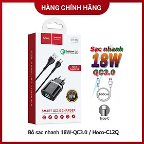 Bộ sạc nhanh Hoco C12Q 18W Type-c Smart hỗ trợ QC3.0 - Hàng chính hãng