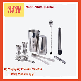 bộ 9 dụng cụ pha chế cocktail bằng thép không gỉ`cao cấp