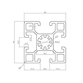 Nhôm định hình 45x45 (LWA-44141011000) - Miễn phí cắt theo kích thước yêu cầu (Giá đã bao gồm VAT)