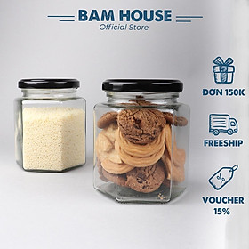 Hủ thủy tinh lục giác 400ml Bam House có nắp nhôm giúp bảo quản gia vị và thực phẩm tốt cao cấp HLG02 - Gia dụng bếp