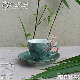 Mua Ly tách sứ uống cafe espresso 70ml men vân đá màu xanh lá đậm gốm sứ Bát Tràng cao cấp