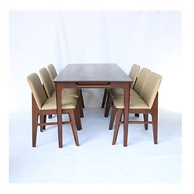 Bàn ghế ăn gỗ cao su (bàn 160cm chân vuông+6 ghế obama)