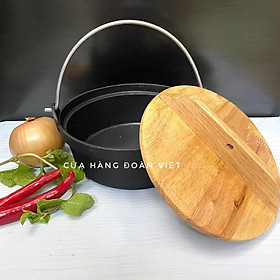 Mua Nồi Gang  Thố Gang Nắp Gỗ Cao Cấp - Nồi Nấu Mì Cay  Cơm Chiên  Thố Lẩu  Kho Tộ - CHỐNG DÍNH NẮP GỖ nặng 1500g