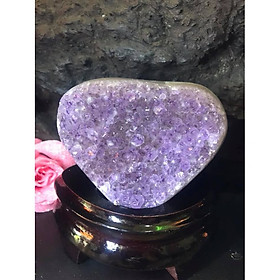 Miếng Đá Thạch Anh Tím Trái Tim Nhỏ đế gỗ Tự Nhiên Kt Cao 12cm N11cm S9cm Anh Chị Đặt Bàn Làm Việc Bàn Thờ Thần Tài May Mắn Thu Hút Tài Lộc ạ
