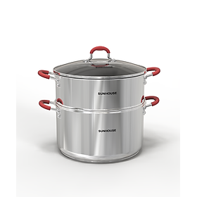 Mua Bộ Nồi Luộc Gà Kèm Xửng Hấp Inox 5 Đáy Sunhouse SHG507-28 Size 28cm Đáy Từ Dùng Mọi Bếp - Hàng Chính Hãng
