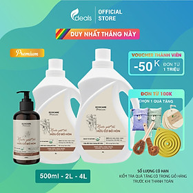 Nước giặt xả hữu cơ Bồ Hòn tinh dầu Hoa Bưởi ECOCARE 4 lít - Bền màu, giữ dáng, làm mềm vải, an toàn da nhạy cảm