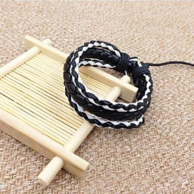 Vòng tay da đan đen trắng nam tính, lôi cuốn