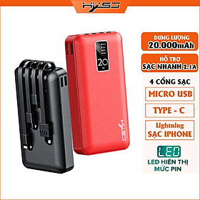 Mua Pin Sạc Dự Phòng 20.000mAh HXSJ - 2 Cổng Sạc Vào Type-C/Micro Tích hợp sẵn 4 đầu sạc chuyên dụng tiện lợi - HÀNG CHÍNH HÃNG