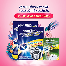 Combo 02 Hộp Bột Tẩy Vệ Sinh Lồng Máy Giặt Ag+ Mao Bao 306g - Tặng 01 hộp Bột Tẩy Quần Áo Thiên Nhiên 12g x 2 gói