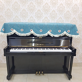 Khăn phủ đàn Piano xanh ngọc phối hoa cao cấp