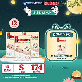 Combo 3 gói Tã/bỉm dán sơ sinh Huggies Skin Perfect S 54+4 miếng với 2 vùng thấm giảm kích ứng da