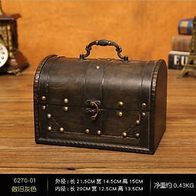 Hộp gỗ cổ trang size 21.5 x 14.5 x 15cm phong cách đơn giản với vân gỗ giả sồi thích hợp chụp ngoại cảnh, trang trí DIY