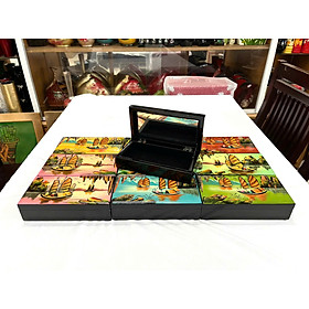 Hộp trang sức sơn mài vẽ màu lót nhung bên trong sang trọng size 10x20 cm