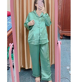 freeship Bộ pijama bầu và SAU SINH Dài Tay chất lụa satin trơn