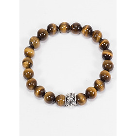Vòng thạch anh mắt hổ vàng nâu phối charm bạc (8mm) Ngọc Quý Gemstones