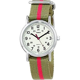 Timex Women's T2N917 "Weekender" Watch with Olive Green and Red Nylon Strap