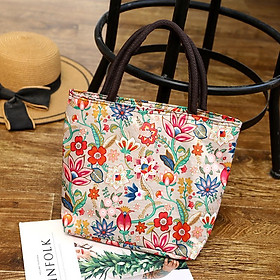 Túi xách nữ họa tiết, Túi bento đựng hộp ăn trưa túi vải nhỏ túi vải hoa túi tạp hóa size 30cm TUI-117