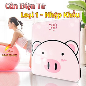 Cân Điện Tử Loại 1 Nhập Khẩu - Cân Sức Khỏe Hình Heo Hồng Chạy Pin Xinh