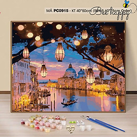 Mua Tranh tô màu theo số sơn dầu số hóa cảnh đêm Venice đèn lồng BEE HAPPY Mã PC0915