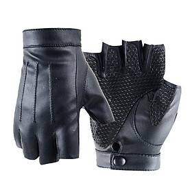 PU Leather Gloves Non Slip Palm Half Finger Gloves for Men Cycling