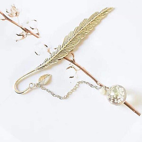 Bookmark chiếc lá treo cầu thủy tinh ngọc hoa, đáng yêu, xinh xắn - Tặng hộp giấy