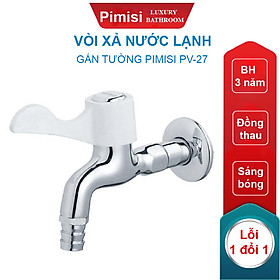 Vòi xả nước lạnh gắn tường Pimisi bằng đồng thau mạ crom - niken sáng bóng cao cấp dùng làm vòi hồ nước lạnh rửa tay chân, lấy nước máy giặt hoặc xả rửa sàn ban công tưới cây gạt tay mở 90 độ | Hàng chính hãng