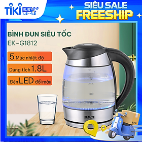 Bình Đun Siêu Tốc Ecalite EK-G1812 (1.8L) - Điều Chỉnh Nhiệt Độ 60°C Đến 100°C - Đèn LED Đổi Màu - Hàng Chính Hãng