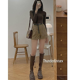 Quần Short Đùi Nữ Nhung Tăm Đen Chun Kèm Đai Ống Rộng Mềm Mịn Cao Cấp Thu Đông Ấm Đẹp ThunderUnisex 3 Màu Fullsize