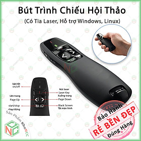Bút Chỉ Laser Trình Chiếu Điều Khiển Không Dây Từ Xa KhoNCC-R400 2.4ghz Hàng Chính Hãng Dùng Khi Thuyết Trình PowerPoint - KLVQ-BTC-R400-200 (Đen)