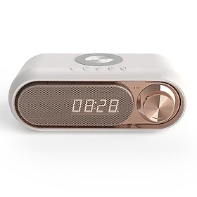 Loa Bluetooth di động Hộp âm thanh Loa siêu trầm Mini Rạp hát tại nhà với Đài FM Máy nghe nhạc MP3 Bộ sạc không dây Đồng hồ báo thức kỹ thuật số Màu sắc: trắng