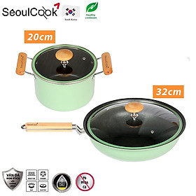 Mua Bộ nồi chảo 2 món đáy từ cao cấp Hàn Quốc  nồi 20cm + chảo sâu lòng 32cm  chống dính vân đá an toàn cho sức khỏe  dùng được tất cả các loại bếp/ Induction