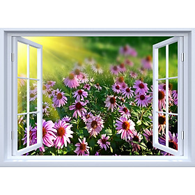 Mua TRANH CỬA SỔ PVP-CS12 Tranh dán tường 3d  thiên nhiên   cửa sổ mở RA VƯỜN HOA  CÚC RỞ RỘ  GẦN GŨI THIÊN NHIÊN Tranh dán tường có sẵn keo tiện lợi