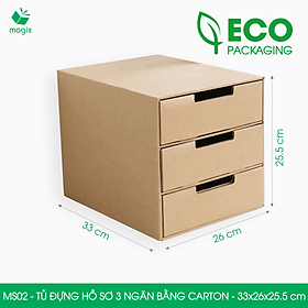 MS02 - 33x26x25.5 cm - Tủ đựng hồ sơ 3 ngăn bằng carton