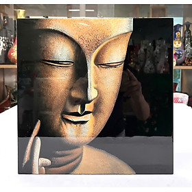 Tranh sơn mài vẽ tay Tượng Phật cao cấp Thanh Bình Lê size 38x38 cm treo tường, trang trí nhà cửa, văn phòng, quà tặng