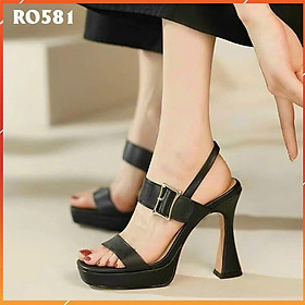 Giày sandal nữ cao gót 9 phân hàng hiệu rosata đẹp hai màu đen vàng ro581